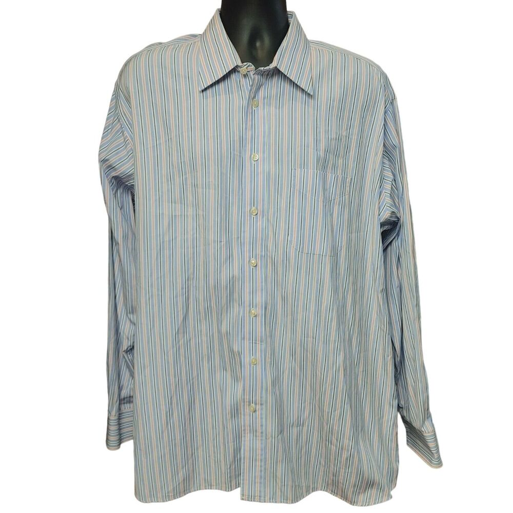 Gitman Bros. Men's Long Sleeve Striped Blue Dress Shirt XL